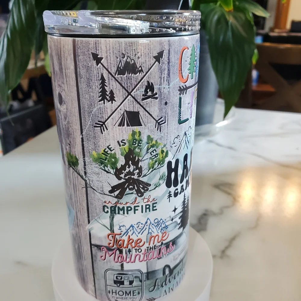 Happy Camper Camping Quotes 4 in 1 Can Cooler 14oz Tumbler 🎉sale